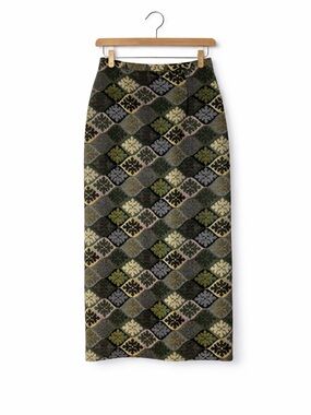 Vintage 70s Alex Colman Tapestry Skirt Green Floral Jacquard High Waist Maxi S